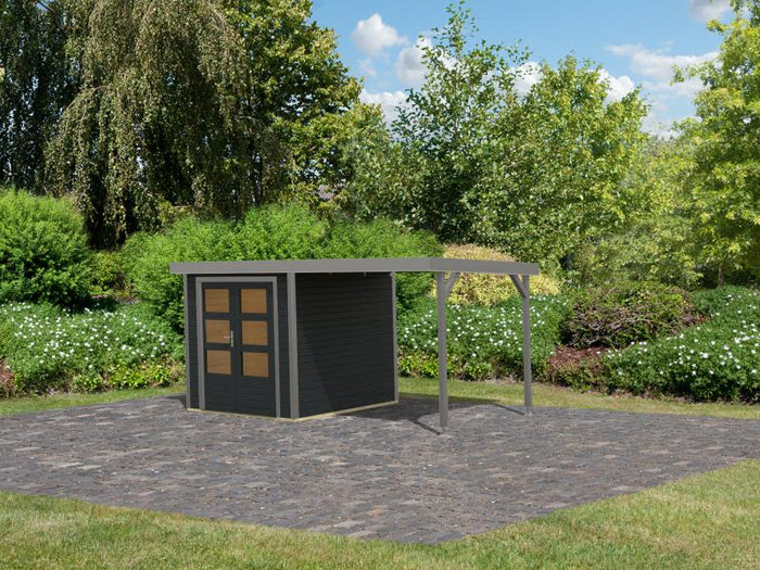 Karibu Hybrid Gartenhaus Jupiter 2 C anthrazit/graualuminium , inkl. 2,40 m Anbaudach