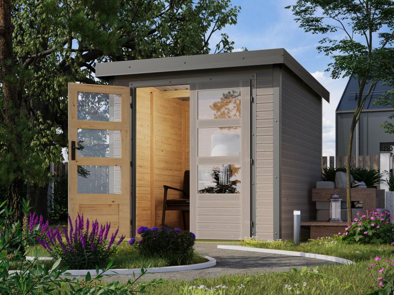 Karibu Hybrid Gartenhaus Jupiter 2 D wassergrau/graualuminium