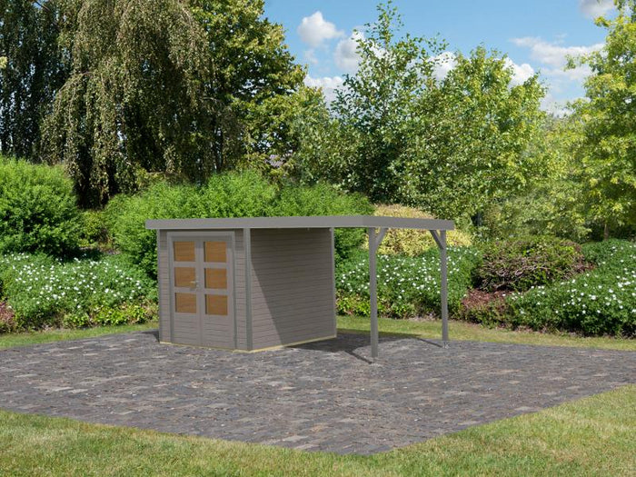 Karibu Hybrid Gartenhaus Jupiter 2 D wassergrau/graualuminium, inkl. 2,40 m Anbaudach