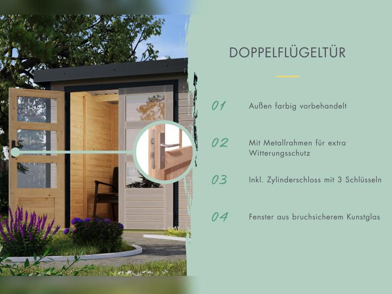 Karibu Hybrid Gartenhaus Jupiter 2 D wassergrau/staubgrau