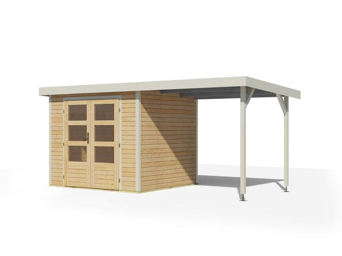 Karibu Hybrid Gartenhaus Jupiter 3 A naturbelassen/weiß inkl. 2,35 m Anbaudach