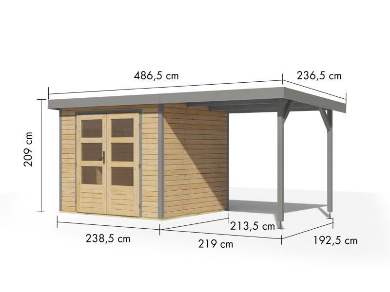 Karibu Hybrid Gartenhaus Jupiter 3 A naturbelassen/graualuminium inkl. 2,35 m Anbaudach