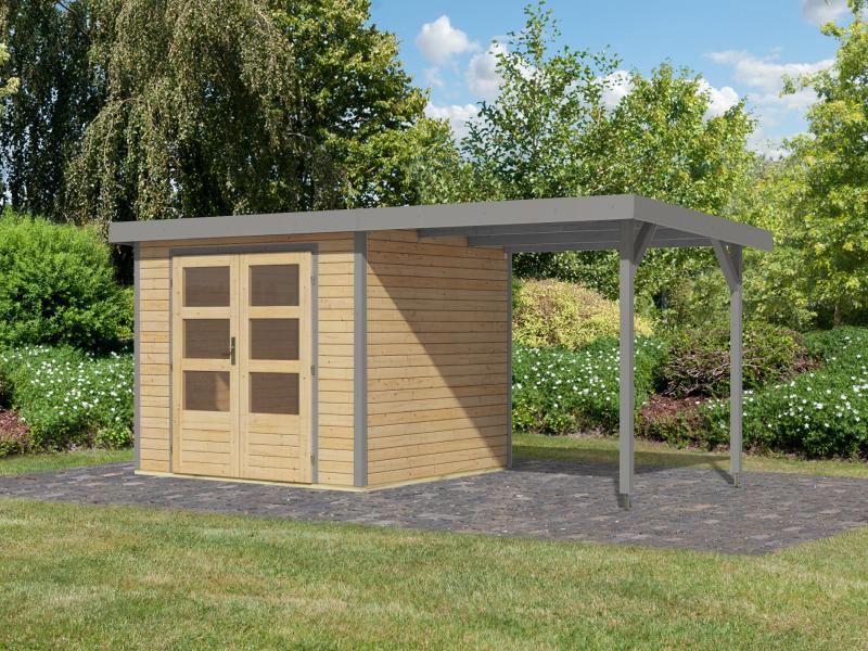 Karibu Hybrid Gartenhaus Jupiter 3 A naturbelassen/graualuminium inkl. 2,35 m Anbaudach