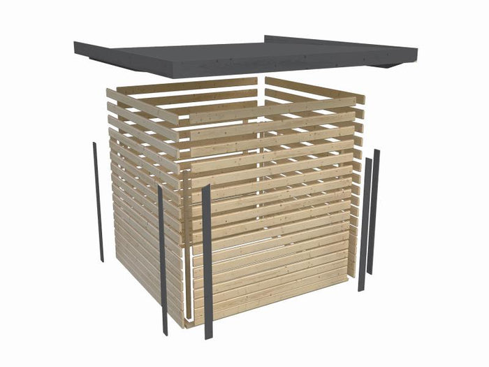 Karibu Hybrid Gartenhaus Jupiter 3 B terragrau/weiß inkl. 2,35 m Anbaudach