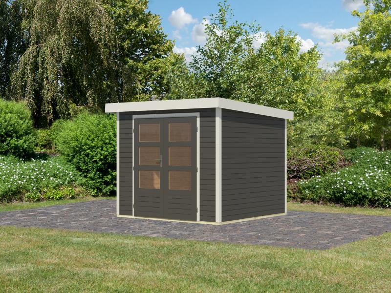Karibu Hybrid Gartenhaus Jupiter 3 B terragrau/weiß