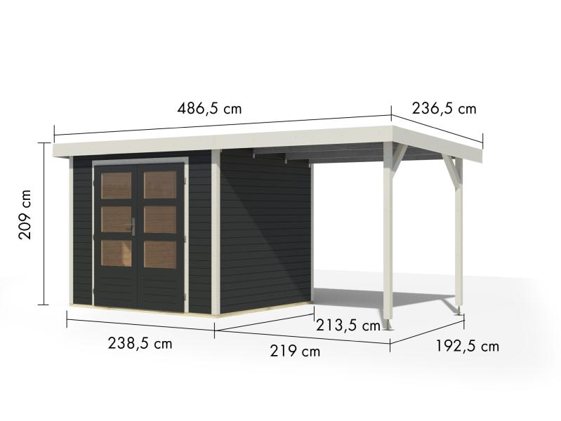 Karibu Hybrid Gartenhaus Jupiter 3 C anthrazit/weiß inkl. 2,35 m Anbaudach