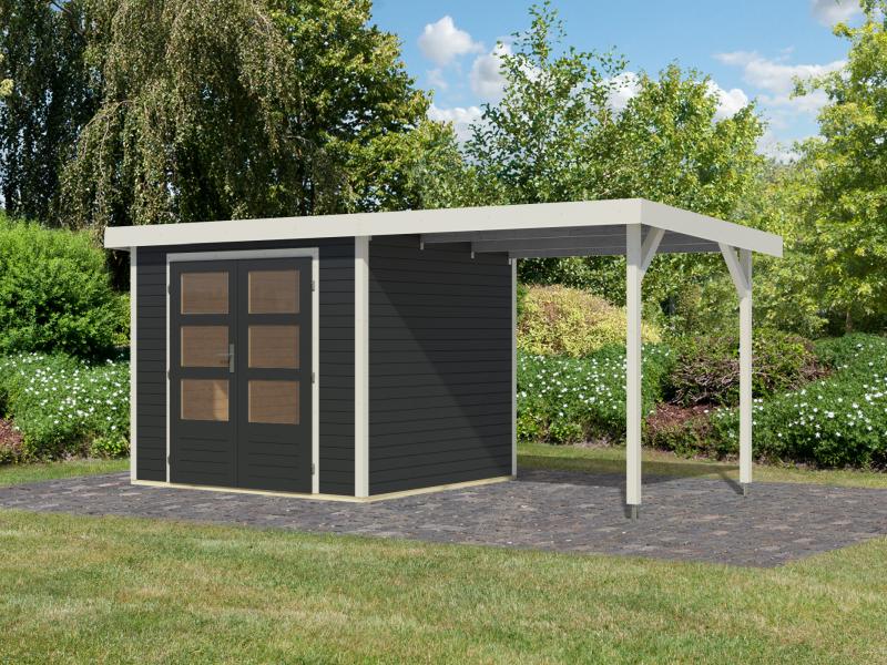 Karibu Hybrid Gartenhaus Jupiter 3 C anthrazit/weiß inkl. 2,35 m Anbaudach