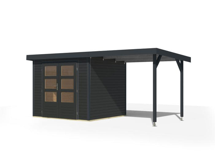 Karibu Hybrid Gartenhaus Jupiter 3 C anthrazit/anthrazit inkl. 2,35 m Anbaudach