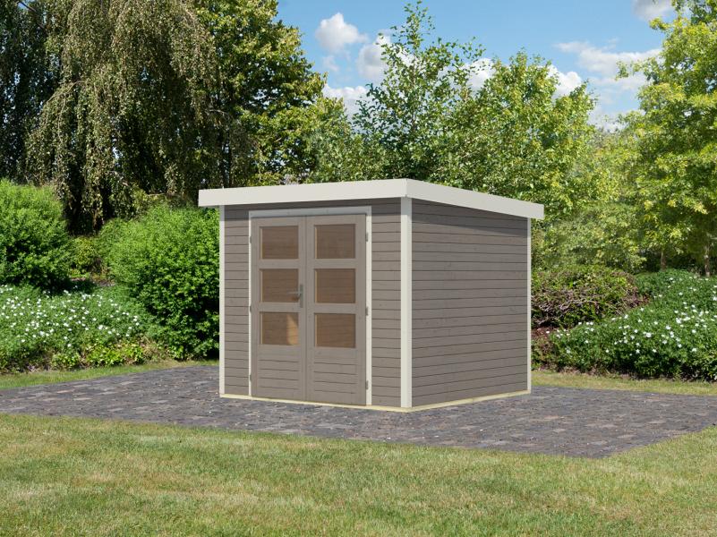 Karibu Hybrid Gartenhaus Jupiter 3 D wassergrau/weiß