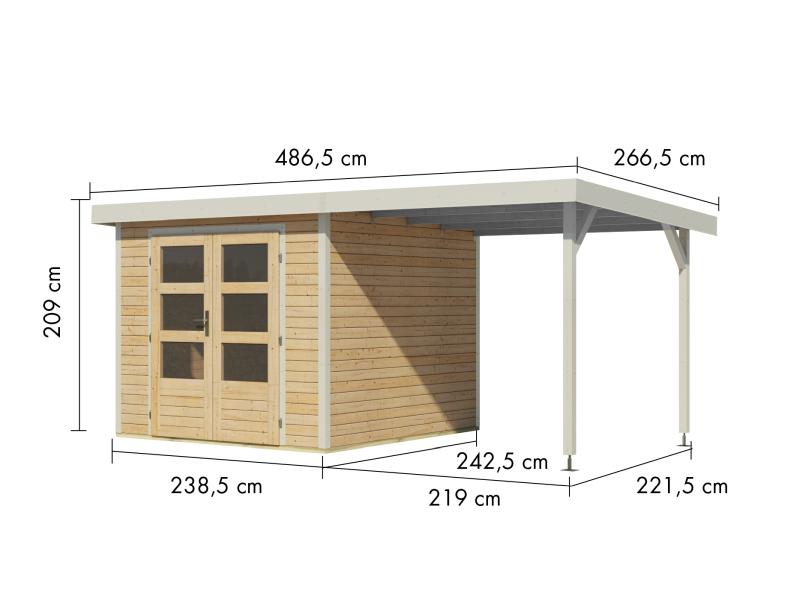 Karibu Hybrid Gartenhaus Jupiter 3,5 A naturbelassen/weiß, inkl. 2,35 m Anbaudach