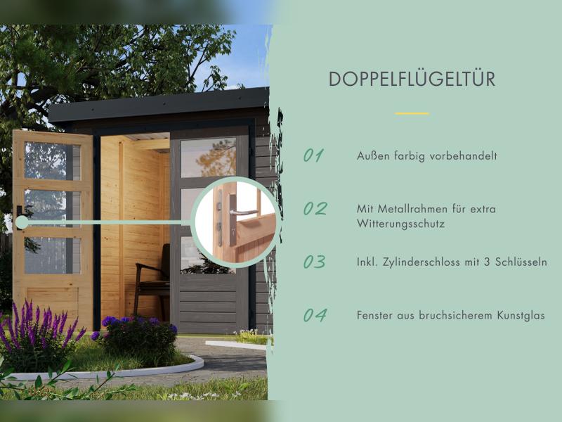 Karibu Hybrid Gartenhaus Jupiter 3,5 B terragrau/weiß