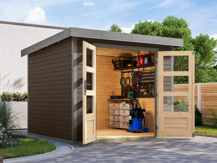 Karibu Hybrid Gartenhaus Jupiter 3,5 B terragrau/graualuminium
