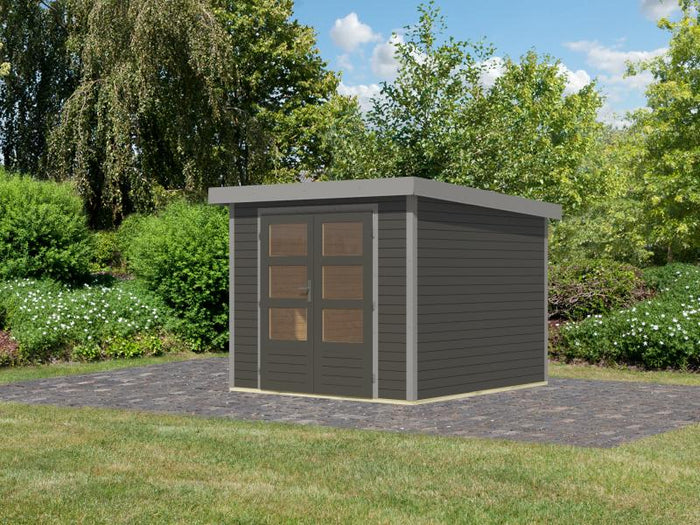 Karibu Hybrid Gartenhaus Jupiter 3,5 B terragrau/graualuminium