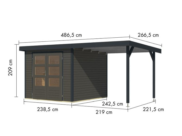 Karibu Hybrid Gartenhaus Jupiter 3,5 B terragrau/anthrazit, inkl. 2,35 m Anbaudach