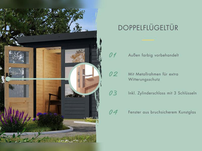 Karibu Hybrid Gartenhaus Jupiter 3,5 C anthrazit/weiß, inkl. 2,35 m Anbaudach