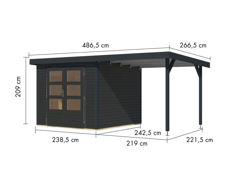 Karibu Hybrid Gartenhaus Jupiter 3,5 C anthrazit/anthrazit, inkl. 2,35 m Anbaudach