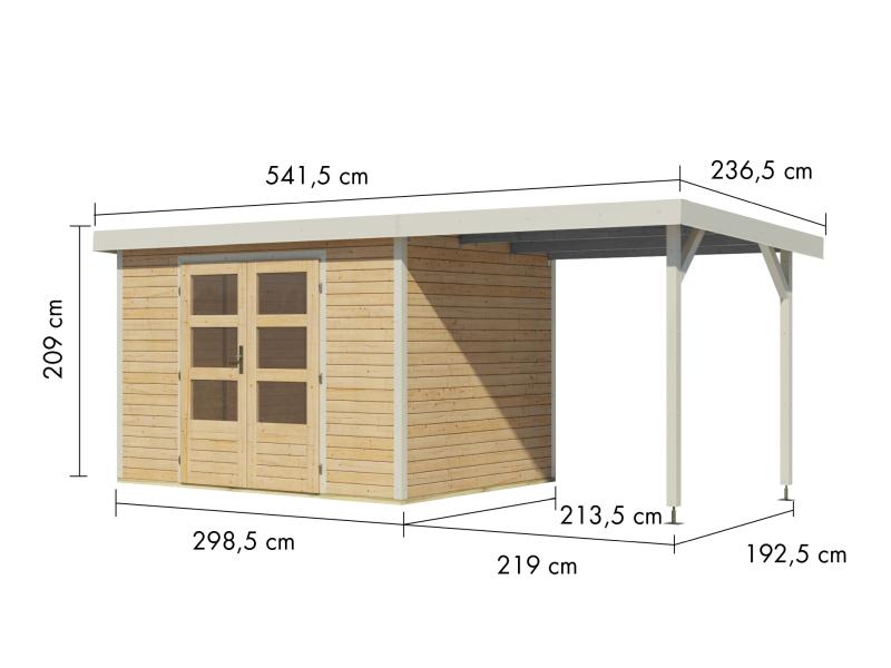 Karibu Hybrid Gartenhaus Jupiter 4 A naturbelassen/weiß, inkl. 2,35 m Anbaudach