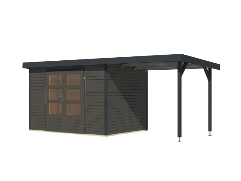 Karibu Hybrid Gartenhaus Jupiter 4 B terragrau/anthrazit, inkl. 2,35 m Anbaudach