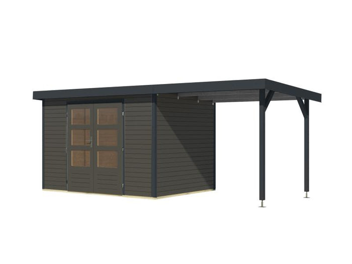 Karibu Hybrid Gartenhaus Jupiter 4 B terragrau/anthrazit, inkl. 2,35 m Anbaudach