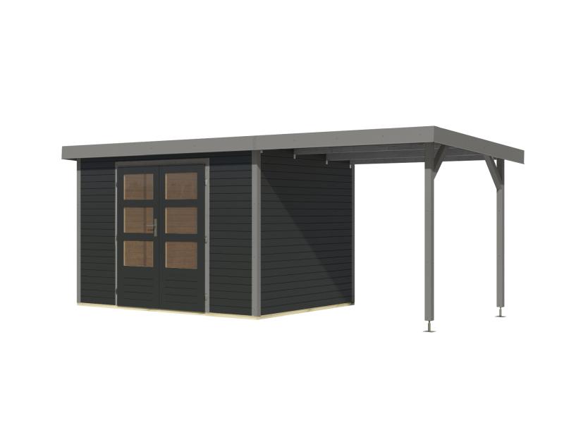 Karibu Hybrid Gartenhaus Jupiter 4 C anthrazit/graualuminium, inkl. 2,35 m Anbaudach