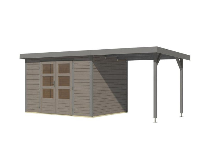 Karibu Hybrid Gartenhaus Jupiter 4 D wassergrau/graualuminium, inkl. 2,35 m Anbaudach