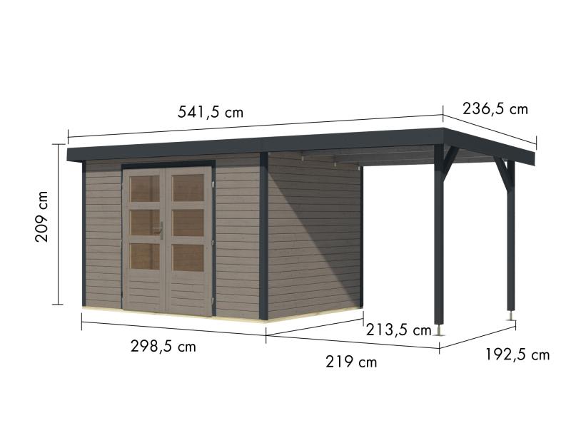 Karibu Hybrid Gartenhaus Jupiter 4 D wassergrau/anthrazit, inkl. 2,35 m Anbaudach