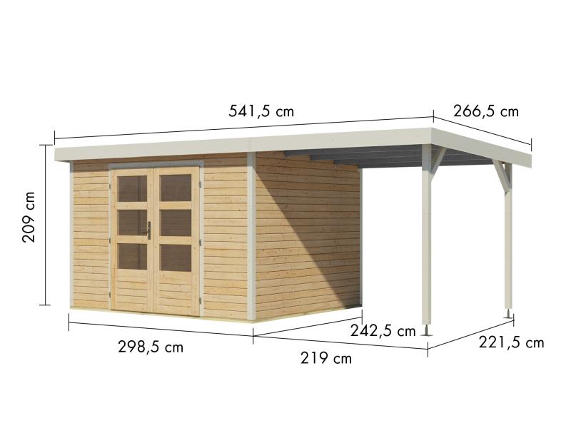 Karibu Hybrid Gartenhaus Jupiter 5 A naturbelassen/weiß, inkl. 2,35 m Anbaudach