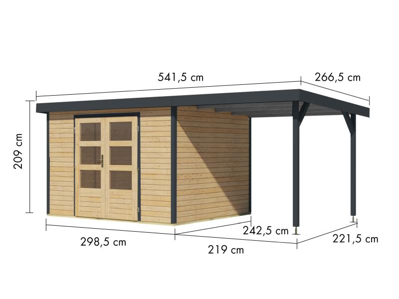 Karibu Hybrid Gartenhaus Jupiter 5 A naturbelassen/anthrazit, inkl. 2,35 m Anbaudach