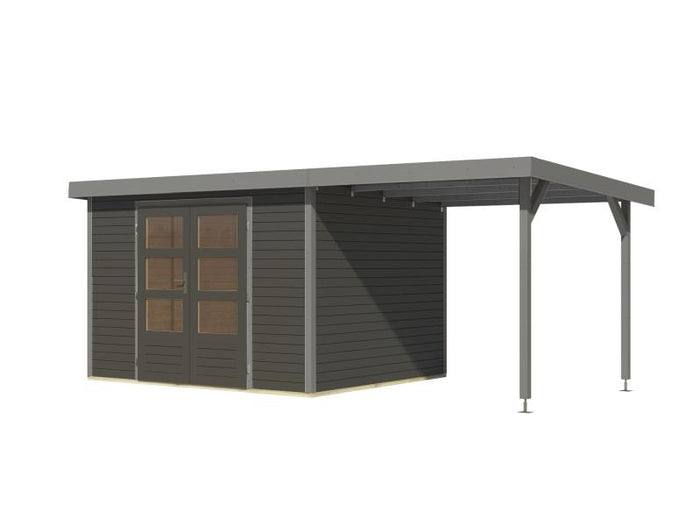 Karibu Hybrid Gartenhaus Jupiter 5 B terragrau/graualuminium, inkl. 2,35 m Anbaudach