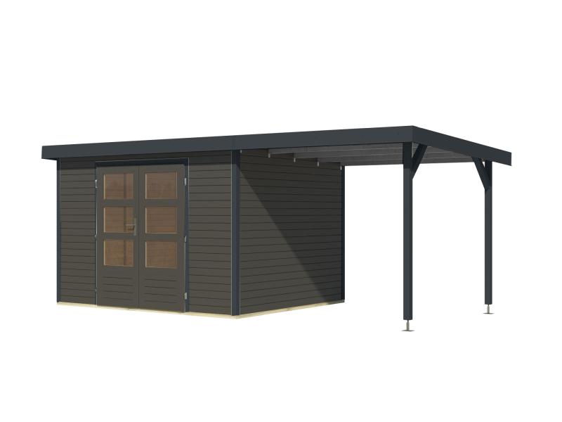 Karibu Hybrid Gartenhaus Jupiter 5 B terragrau/anthrazit, inkl. 2,35 m Anbaudach