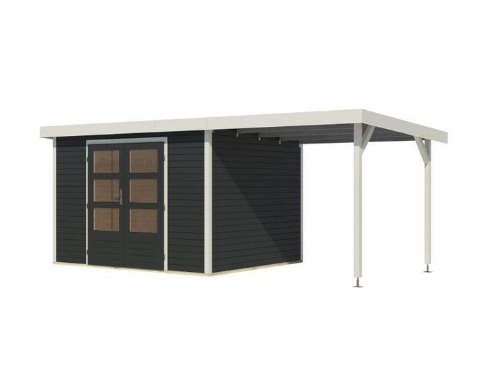 Karibu Hybrid Gartenhaus Jupiter 5 C anthrazit/weiß, inkl. 2,35 m Anbaudach