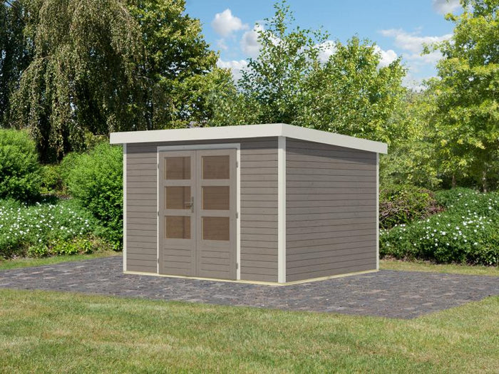 Karibu Hybrid Gartenhaus Jupiter 5 D wassergrau/weiß