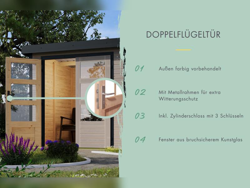 Karibu Hybrid Gartenhaus Jupiter 5 D wassergrau/anthrazit