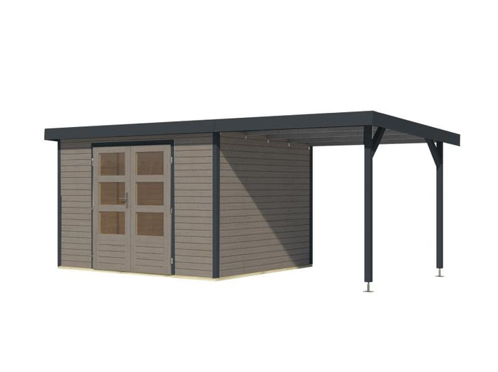 Karibu Hybrid Gartenhaus Jupiter 5 D wassergrau/anthrazit, inkl. 2,35 m Anbaudach