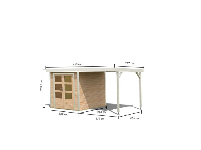 Karibu Hybrid Gartenhaus Jupiter A naturbelassen/weiß inkl. 2,40 m Anbaudach