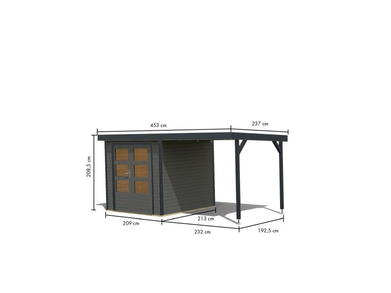 Karibu Hybrid Gartenhaus Jupiter B terragrau/anthrazit inkl. 2,40 m Anbaudach