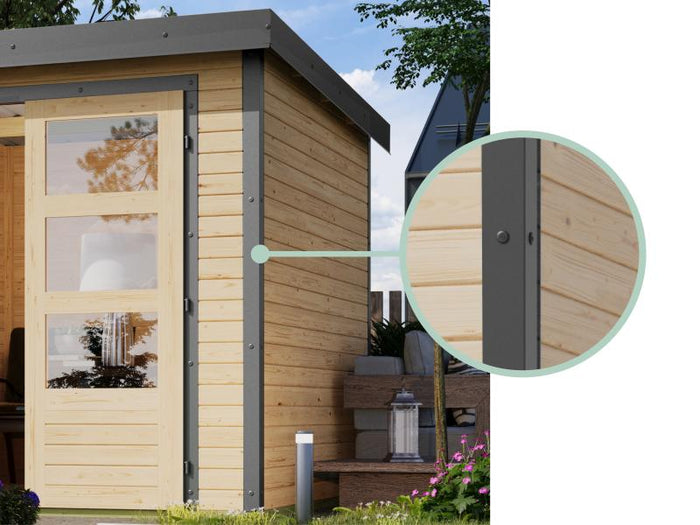 Karibu Hybrid Gartenhaus Jupiter C anthrazit/weiß inkl. 2,40 m Anbaudach