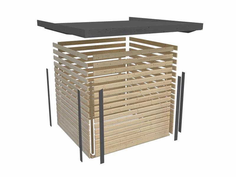 Karibu Hybrid Gartenhaus Jupiter D wassergrau/weiß inkl. 2,40 m Anbaudach