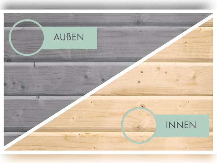 Karibu Hybrid Gartenhaus Jupiter D wassergrau/weiß inkl. 2,40 m Anbaudach