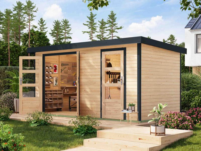 Karibu Hybrid Gartenhaus Merkur 1 A naturbelassen/anthrazit