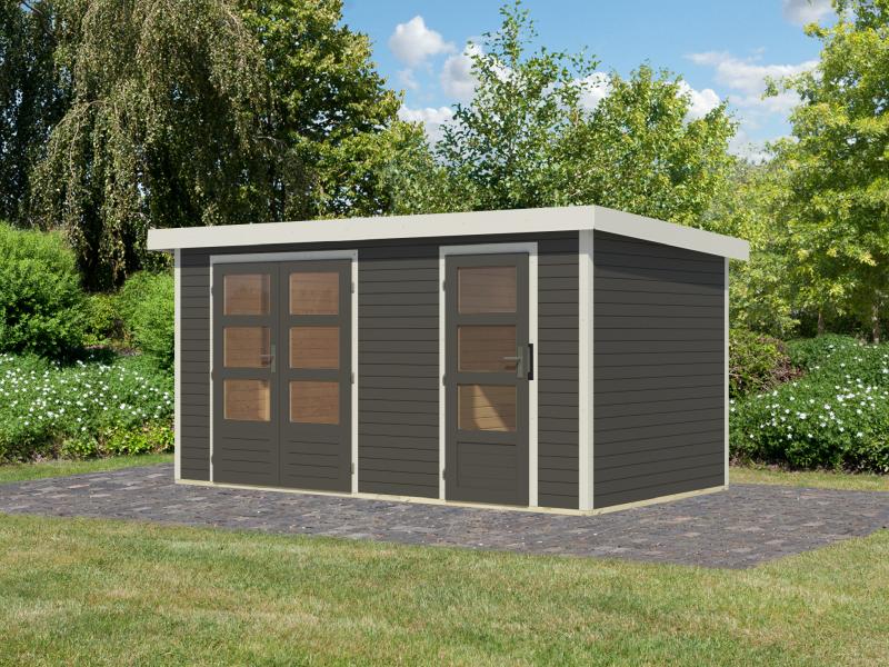 Karibu Hybrid Gartenhaus Merkur 1 B terragrau/weiß