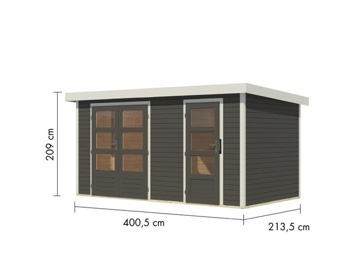 Karibu Hybrid Gartenhaus Merkur 1 B terragrau/weiß