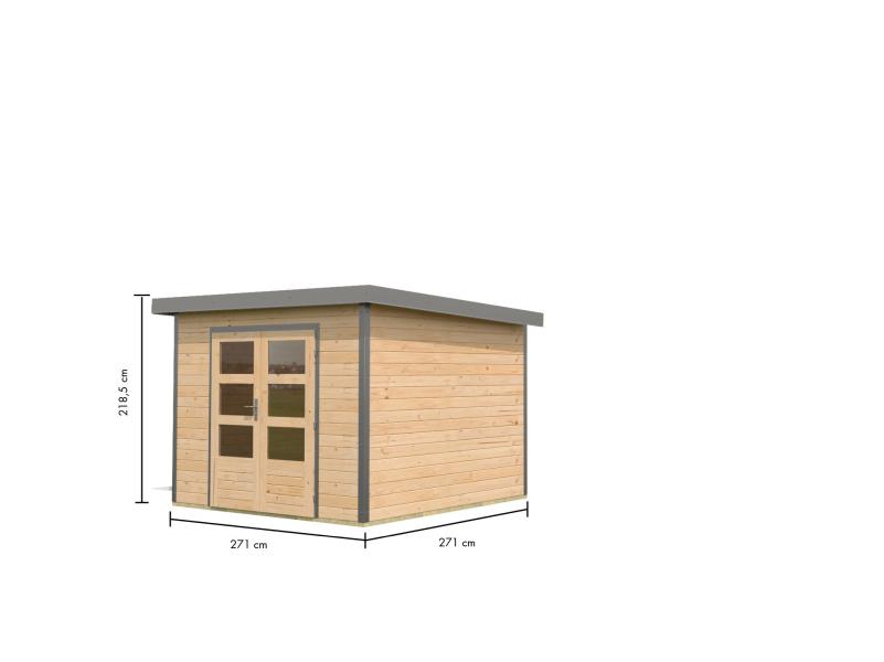 Karibu Hybrid Gartenhaus Pluto 6 A, naturbelassen/graualuminium, 28 mm