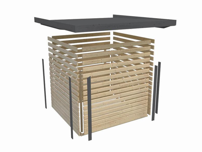 Karibu Hybrid Gartenhaus Pluto 6 A, naturbelassen/graualuminium inkl. 3 m Anbaudach