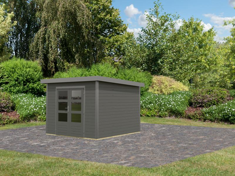Karibu Hybrid Gartenhaus Pluto 6 B, terragrau/graualuminium, 28 mm