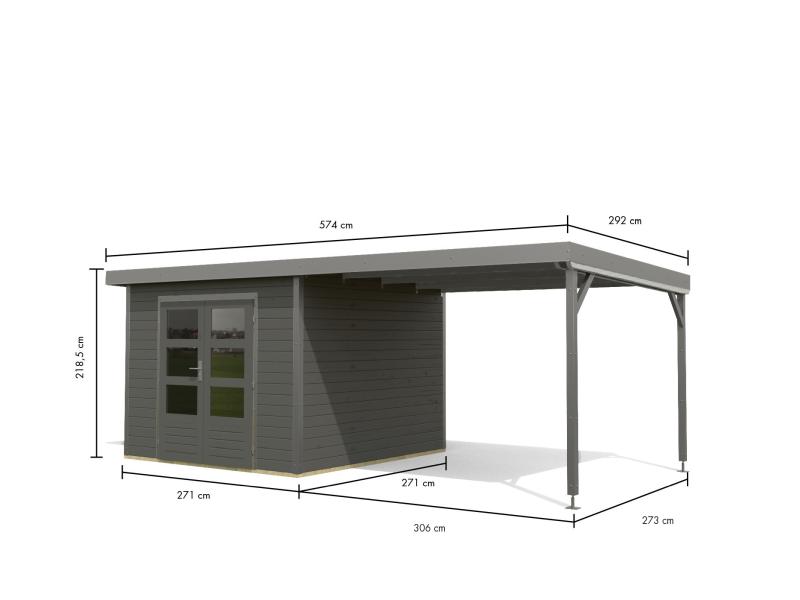 Karibu Hybrid Gartenhaus Pluto 6 B, terragrau/graualuminium inkl. 3 m Anbaudach