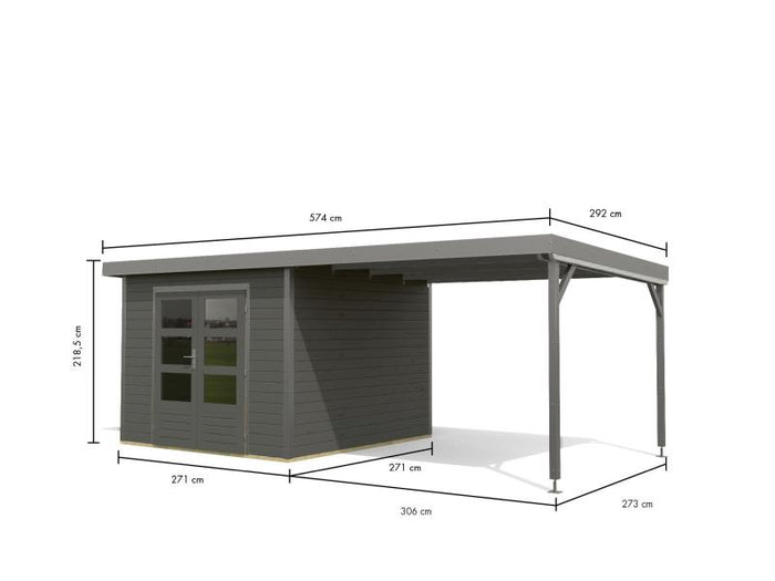 Karibu Hybrid Gartenhaus Pluto 6 B, terragrau/graualuminium inkl. 3 m Anbaudach
