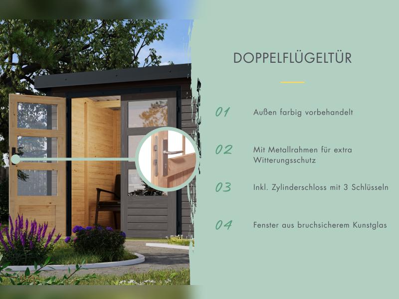 Karibu Hybrid Gartenhaus Pluto 6 B, terragrau/anthrazit, 28 mm