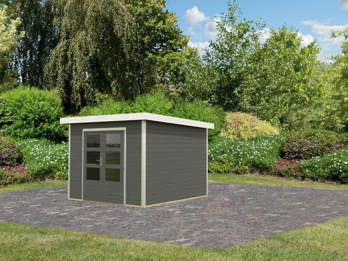 Karibu Hybrid Gartenhaus Pluto 6 B, terragrau/weiß, 28 mm