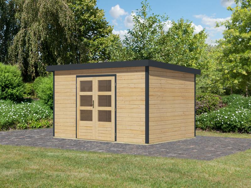 Karibu Hybrid Gartenhaus Pluto 7 A, naturbelassen/anthrazit, 28 mm